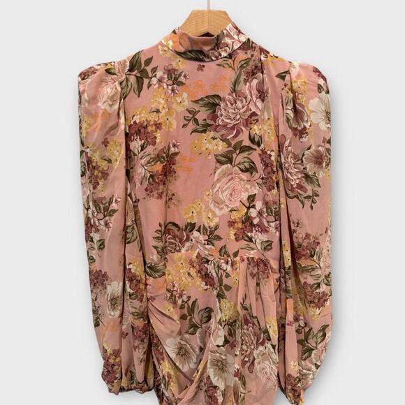 LAVISH ALICE Floral Long Sleeve Open Back Chiffon Minidress Size US/6 - Picture 5 of 10